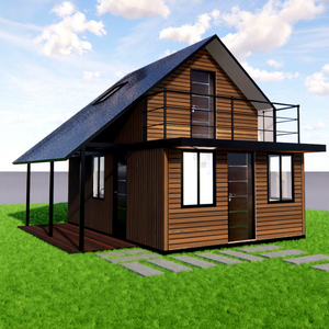 Cabane préfabriquée en bois à 2 chambres et 1 salle <span class=keywords><strong>de</strong></span> <span class=keywords><strong>bain</strong></span>, mini-<span class=keywords><strong>maison</strong></span> loft préfabriquée avec un grand baie vitrée ensoleillée - Product Image 1