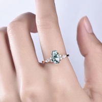 Anillo de ágata de musgo verde con corte de ataúd, anillo de compromiso único, anillo de ataúd Art Deco de Plata de Ley 925 para mujer