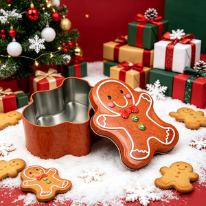 Factory Custom Gingerbread Man Shaped <b>Metal</b> Tin <b>Box</b> for Biscuit Candy Gift and Christmas Party Favor - Product Image 2