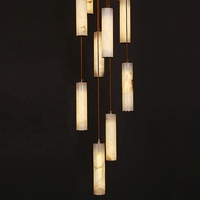 Lustre en albâtre et laiton LED de luxe personnalisé, lumière blanc chaud, design minimaliste pour salon, escalier en marbre espagnol, chevet