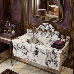 Lavabo mural de luxe personnalisé en marbre Calacatta Viola, vasque en pierre naturelle, lavabo de salle de bain en marbre avec <span class=keywords><strong>crédence</strong></span> - Product Image 1