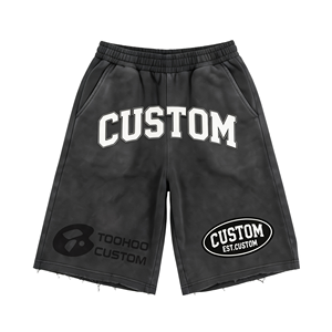 Ensemble 2 pièces streetwear homme surdimensionné en jersey délavé à l'acide avec logo personnalisé et motif lettres (T-shirt et short de survêtement) - Product Image 5
