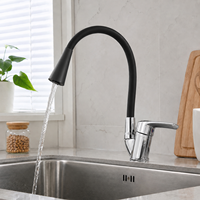 Keran Wastafel Dapur NES-KT212 dengan Tuas Tunggal, Spout Silikon Fleksibel Hitam Matte, Keran Mixer Krom untuk Wastafel Dapur OEM ODM
