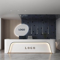 Bureau de réception en MDF multifonctionnel en forme de L incurvé, style moderne et minimaliste, avec éclairage LED, personnalisable, blanc, pour bureau