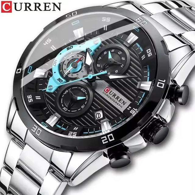 For 8402 Men's Luxury Charm Quartz Chronograph Watch with Luminous Hands Stainless Steel Band-Fashion Casual Design