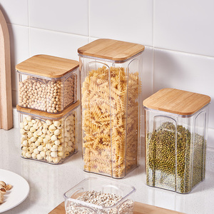 Food Storage Bins Refrigerator Organizer Food Storage Rack Stackable Plastic With Bamboo Lid For Pantry Plastic Store Type