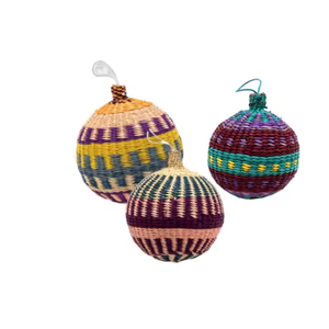 Ensemble de décorations de Noël en rotin tissé à la main, multicolores, 3 boules de Noël multicolores, décorations de fête - Product Image 4