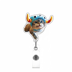 Porte-badge rétractable et rotatif en acrylique avec motif chat, boucle à tirage facile pour infirmière ou médecin, accessoire porte-clés - Product Image 5