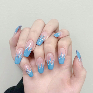 <span class=keywords><strong>Uñas</strong></span> Postizas Blue Flame, Forma Ataúd Mediana, Diseño <span class=keywords><strong>de</strong></span> <span class=keywords><strong>Fuego</strong></span> Nude, Cobertura Completa, Reutilizables, para Mujeres, Uso Diario, Fiestas, Citas - Product Image 2