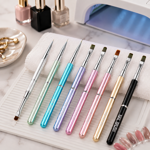 Ensemble de pinceaux à double tête pour détails d'ongles avec logo personnalisé, poils en nylon durables, tube en laiton, outil de manucure pour la peinture acrylique des ongles, pour salon - Product Image 1