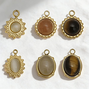Colgantes Temáticos de Acero Inoxidable Bañados en Oro con Engaste de Bisel Ovalado de Ojo de Gato, Ojo de Tigre y Piedra del Sol, Amuleto para Collar, Regalo - Product Image 2