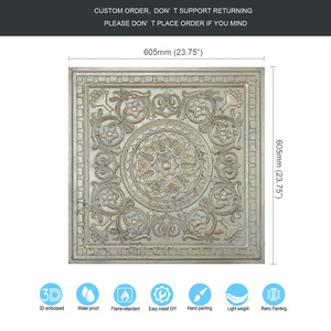 Gạch Trần treo, bảng điều khiển Tường Nội Thất dập nổi, (24 "x 24" PVC) cho nhà công cộng pl83 đau khổ nứt Vàng sâm banh - Product Image 5