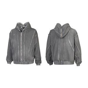 Cardigan à capuche zippé THUG CLUB en coton uni, coupe ample, style Ninja masqué, pour l'automne – Veste <span class=keywords><strong>de</strong></span> <span class=keywords><strong>marque</strong></span> tendance - Product Image 3
