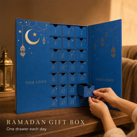 Boîte de compte à rebours du Ramadan à double porte personnalisée, 30 tiroirs numérotés, emballage cadeau en feuille d'or