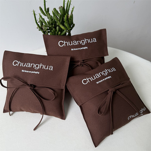 CH Custom Logo Luxury Brown Cotton Linen <b>Envelope</b> Handbag Dust Bag with Bow-Tie Flap Cotton Pouch Clothing <b>Gift</b> Packaging Bag - Product Image 6