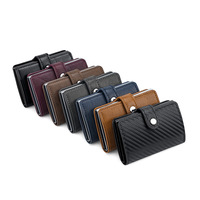 Dompet Pintar Serat Karbon Aluminium Grosir, Tempat Kartu Pop-Up Kulit PU dengan Kantong Koin Logam, Kustomisasi Tersedia.