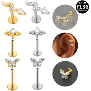 Boucles d'oreilles clous papillon en titane G23, bijoux de piercing pour l'oreille, bijoux de mode pour les fêtes - Product Image 1