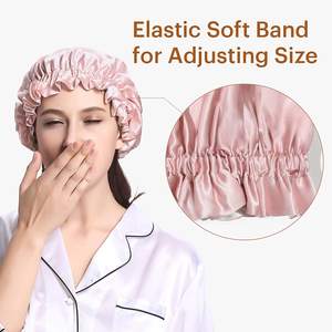 Роскошные двухслойные 100% шляпы из шелка тутового шелкопряда для женщин розового цвета слоновой кости регулируемые шапки для сна с широкими полями и длинным хвостом - Product Image 5