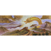 Peinture chinoise grandeur nature de la Grande Muraille avec dragon doré, encadrée et peinte à la main, pour la décoration de hall d'entreprise.