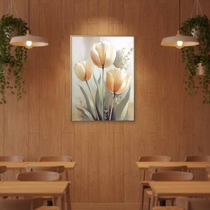 Dipinto su Tela <span class=keywords><strong>di</strong></span> <span class=keywords><strong>Tulipani</strong></span> in Morbido Beige Crema, Stile Vintage a Olio, Arte Floreale da Parete per Casa Minimalista - Product Image 3