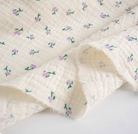 Tissu en pur coton imprimé floral Tissu en coton double froissé pour pyjama