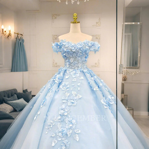 Jancember ANY07 Fashion Sky Blue 3d Flower Evening Party Debutant Gowns Dresses - Product Image 4