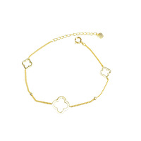 Nouvellement Fine 14k Plaqué Or 925 Bijoux En Argent Sterling Évider Trèfle À Quatre Feuilles Charme Chaîne Bracelet Femmes