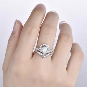 yunnique <b>Opal</b> Wedding <b>Ring</b> Pear Cut Diamond Crown Design Women's Jewelry <b>Silver</b> Color - Product Image 2