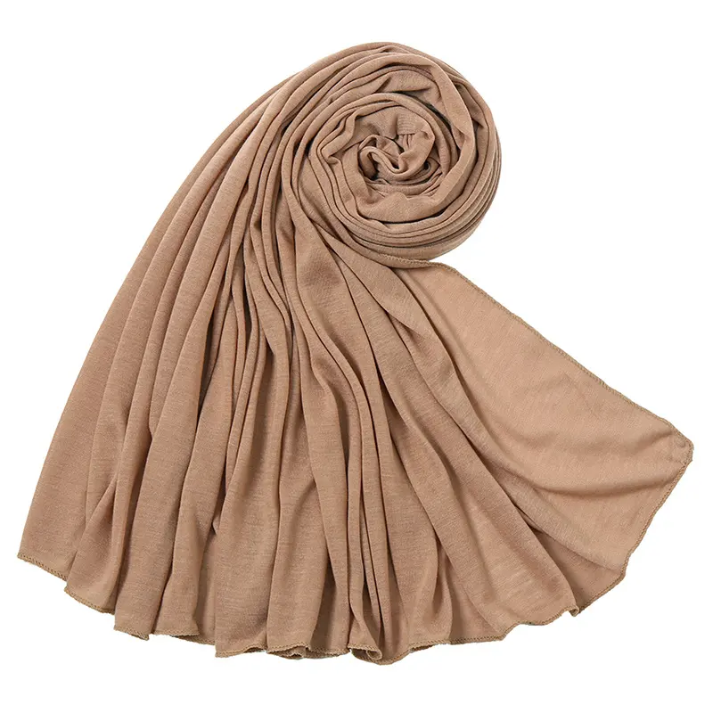 Solid Color Jersey Hijab Women Thin Breathable Scarf Long Stretch Windproof Sunscreen Shawl