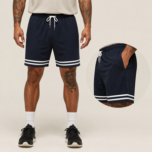 Shorts de sport en maille pour hommes avec logo personnalisé, séchage rapide, cordon de serrage, pour la gym, la course et le basketball, avec poches latérales, en polyester respirant - Product Image 1