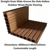 Lames de terrasse en composite bois-plastique à grain droit, rainures larges, creuses à 6 cavités, 140mmx25mm, longueur personnalisable, pour jardin et extérieur