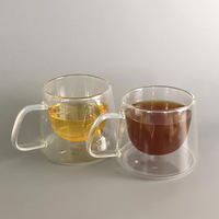 Tasse à café classique en verre borosilicate à double paroi, transparente, avec poignée, pour la maison et le bureau