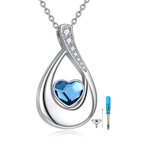 Collar de Plata de Ley 925 con Colgante de Corazón Azul en Forma de Gota y Símbolo de Infinito para Cenizas - Product Image 1
