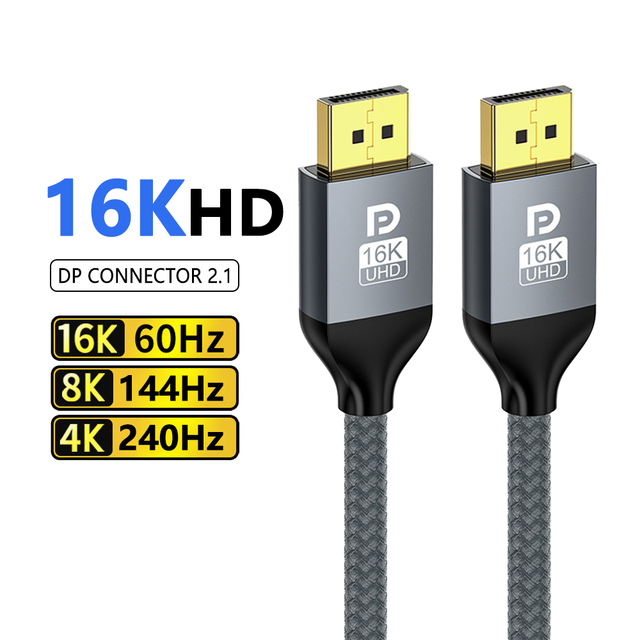 Customize DP 2.1 Cable 1M/2M/3M 80Gbps HDR 16K 60Hz Nylon Braided Male-Male for HDTV and Projector