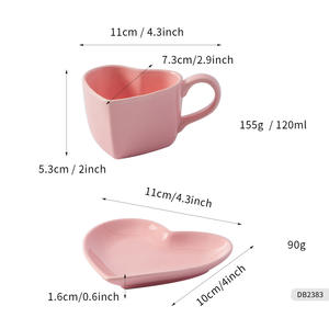Ensemble tasse et soucoupe à café en céramique en forme de cœur, rose rouge uni, pour le thé de l'après-midi, usage domestique, avec poignée - Product Image 5