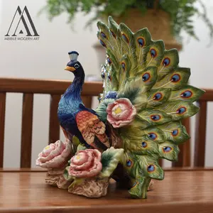 تمثال طاووس للديكور قطعة عرض تمثال السيراميك التذكاري للطاووس قطع ديكور المنزل - Product Image 1