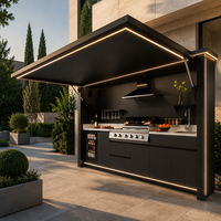 Abri de cuisine extérieur moderne en acier inoxydable 304 avec armoire de barbecue et porte latérale pour patio, villa, cour