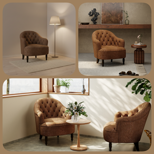 Fauteuil d'appoint capitonné en chêne massif pour salon - Product Image 3