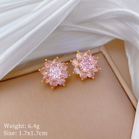 Ensemble de bijoux en acier inoxydable 316L, collier et boucles d'oreilles pendantes en zircon rose, motif tournesol, pour femmes, bijoux de mariage