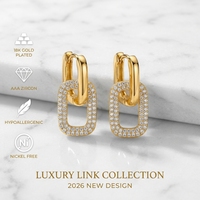 Boucles d'oreilles créoles en zircon micro-pavé plaqué or 18 carats pour femme, usage quotidien, luxe, maillons géométriques Ganku, vente en gros