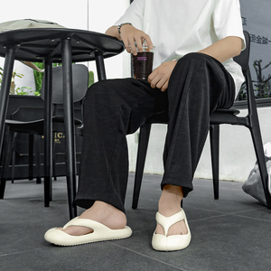 Cream Solid Color Cushioned EVA Flip Flops Open Toe Outdoor <b>Slippers</b> <b>Summer</b> PU Upper - Product Image 5