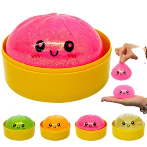 Balles anti-stress souples et moelleuses en forme de boulette de pâte (bao bun) avec paillettes, 8,5 cm, en TPE/Silicone, jouets de décompression à presser, panier vapeur - Product Image 1