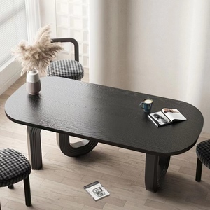 Table à manger moderne en bois noir Meubles de salle à manger en chêne Ensemble de tables à manger en bois massif pour 8 personnes - Product Image 2