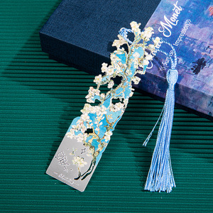 Marque-pages sur le thème des peintures à l'huile de Van Gogh - 4 styles avec pompon, marque-page doré creux pour écrivains et lecteurs, cadeau idéal - Product Image 4