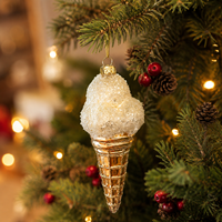 Décoration de Noël en verre soufflé artisanal vintage, écologique et luxueuse, en forme de cornet de glace, finition givrée et pailletée pour décorer le sapin de Noël