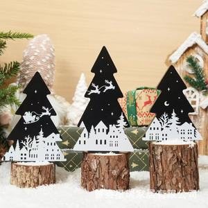 Juego de bandejas decorativas para árbol de Navidad, 3 piezas, patrón escénico de madera, estilo rústico, para decoración navideña de interiores - Product Image 1