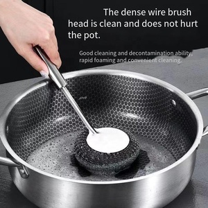 Brosse <span class=keywords><strong>de</strong></span> nettoyage multifonctionnelle en acier inoxydable, brosse <span class=keywords><strong>de</strong></span> nettoyage <span class=keywords><strong>de</strong></span> cuisine à long manche avec boule en fil d'acier pour la vaisselle - Product Image 3