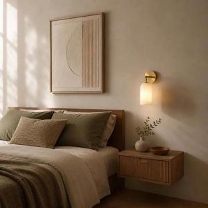 Applique murale en pierre d'albâtre avec cylindre en dôme et bras en laiton courbé, lampe murale design en pierre naturelle pour un style moderne et luxueux - Product Image 5