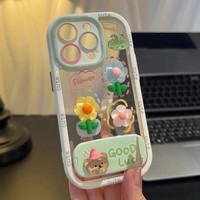 Coque de téléphone portable en TPU de qualité supérieure avec support, motif grenouille et fleurs, pour 17 Pro Max et P70, style Ins