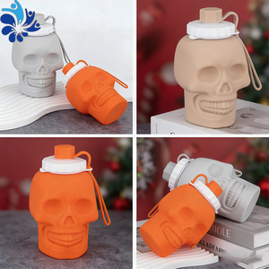 Botella de Agua de Silicona con Diseño de Calavera, Gran Capacidad, Portátil, para Uso en Exteriores, Gris, Naranja, Caqui Claro - Product Image 2